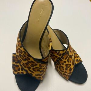 Ann Taylor Jeannette Leopard Print Calf Hair Sandal.